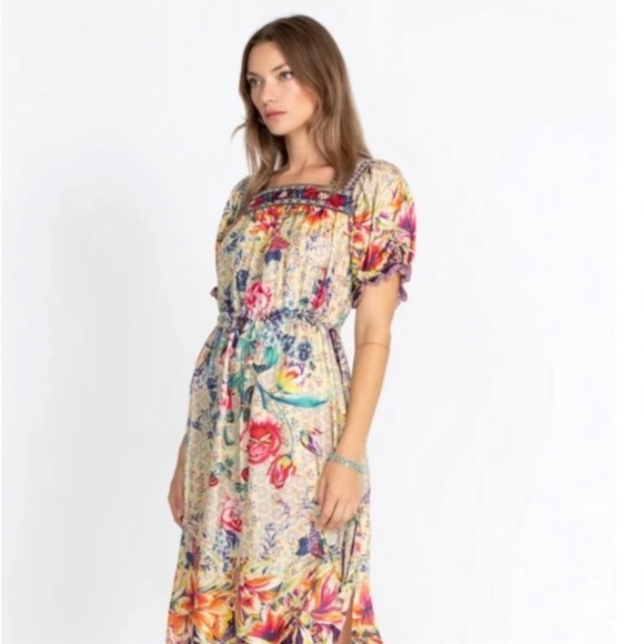 JOHNNY WAS FLORAL TOPIARY RUMI BOHEMIAN SILK DRESS - Picture 2 of 16